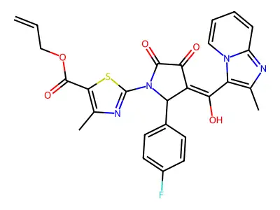 Prop-2-en-1-yl 2-{2-(4-fluorophenyl)-3-[hydroxy(2-methylimidazo[1,2-a]pyridin-3-yl)methylidene]-4,5-dioxopyrrolidin-1-yl}-4-methyl-1,3-thiazole-5-carboxylate structure
