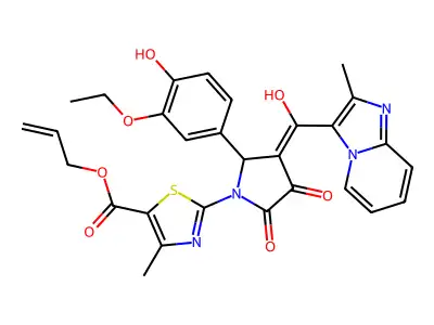 Prop-2-en-1-yl 2-{2-(3-ethoxy-4-hydroxyphenyl)-3-[hydroxy(2-methylimidazo[1,2-a]pyridin-3-yl)methylidene]-4,5-dioxopyrrolidin-1-yl}-4-methyl-1,3-thiazole-5-carboxylate structure