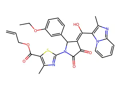 prop-2-enyl 2-[2-(3-ethoxyphenyl)-3-[hydroxy-(2-methylimidazo[1,2-a]pyridin-3-yl)methylidene]-4,5-dioxopyrrolidin-1-yl]-4-methyl-1,3-thiazole-5-carboxylate structure