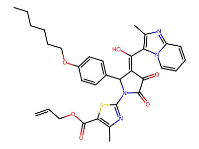 Prop-2-en-1-yl 2-{2-[4-(hexyloxy)phenyl]-3-[hydroxy(2-methylimidazo[1,2-a]pyridin-3-yl)methylidene]-4,5-dioxopyrrolidin-1-yl}-4-methyl-1,3-thiazole-5-carboxylate structure