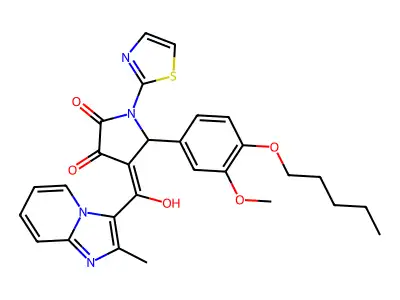 4-[Hydroxy(2-methylimidazo[1,2-a]pyridin-3-yl)methylidene]-5-[3-methoxy-4-(pentyloxy)phenyl]-1-(1,3-thiazol-2-yl)pyrrolidine-2,3-dione structure
