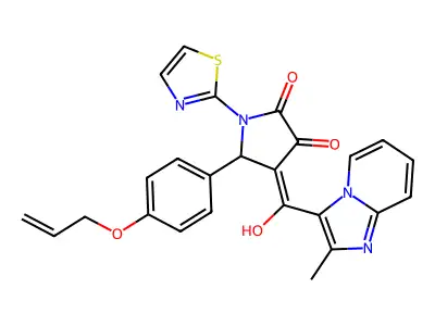 4-[hydroxy-(2-methylimidazo[1,2-a]pyridin-3-yl)methylidene]-5-(4-prop-2-enoxyphenyl)-1-(1,3-thiazol-2-yl)pyrrolidine-2,3-dione structure