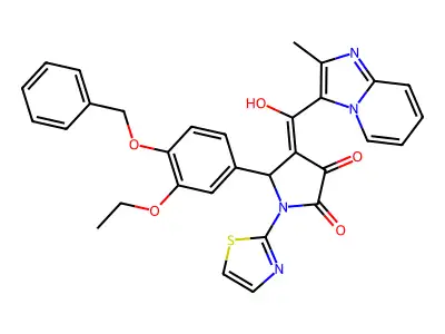 5-[4-(Benzyloxy)-3-ethoxyphenyl]-4-[hydroxy(2-methylimidazo[1,2-a]pyridin-3-yl)methylidene]-1-(1,3-thiazol-2-yl)pyrrolidine-2,3-dione structure