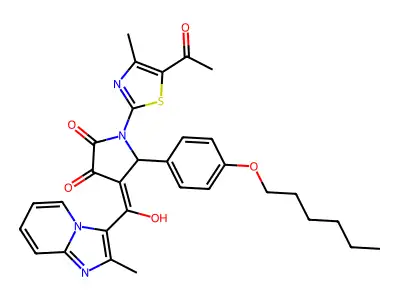 1-(5-Acetyl-4-methyl-1,3-thiazol-2-yl)-5-[4-(hexyloxy)phenyl]-4-[hydroxy(2-methylimidazo[1,2-a]pyridin-3-yl)methylidene]pyrrolidine-2,3-dione structure