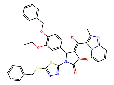1-(5-benzylsulfanyl-1,3,4-thiadiazol-2-yl)-5-(3-ethoxy-4-phenylmethoxyphenyl)-4-[hydroxy-(2-methylimidazo[1,2-a]pyridin-3-yl)methylidene]pyrrolidine-2,3-dione structure