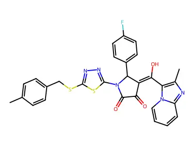 5-(4-Fluorophenyl)-4-[hydroxy(2-methylimidazo[1,2-a]pyridin-3-yl)methylidene]-1-(5-{[(4-methylphenyl)methyl]sulfanyl}-1,3,4-thiadiazol-2-yl)pyrrolidine-2,3-dione structure