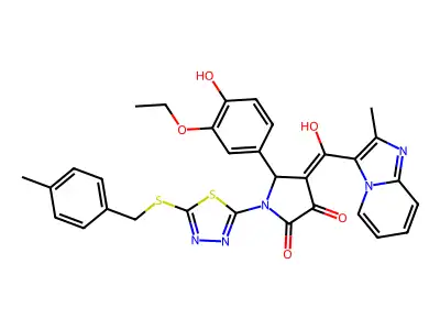5-(3-Ethoxy-4-hydroxyphenyl)-4-[hydroxy(2-methylimidazo[1,2-a]pyridin-3-yl)methylidene]-1-(5-{[(4-methylphenyl)methyl]sulfanyl}-1,3,4-thiadiazol-2-yl)pyrrolidine-2,3-dione structure