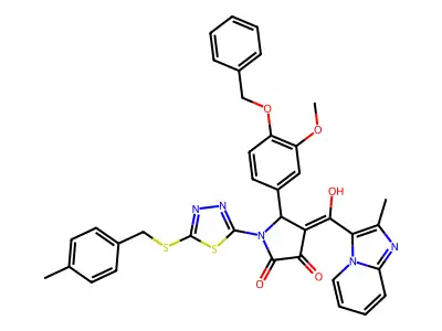 5-[4-(Benzyloxy)-3-methoxyphenyl]-4-[hydroxy(2-methylimidazo[1,2-a]pyridin-3-yl)methylidene]-1-(5-{[(4-methylphenyl)methyl]sulfanyl}-1,3,4-thiadiazol-2-yl)pyrrolidine-2,3-dione structure