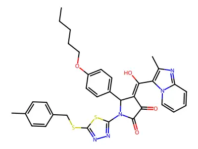 4-[Hydroxy(2-methylimidazo[1,2-a]pyridin-3-yl)methylidene]-1-(5-{[(4-methylphenyl)methyl]sulfanyl}-1,3,4-thiadiazol-2-yl)-5-[4-(pentyloxy)phenyl]pyrrolidine-2,3-dione structure