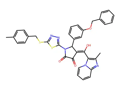 5-[3-(Benzyloxy)phenyl]-4-[hydroxy(2-methylimidazo[1,2-a]pyridin-3-yl)methylidene]-1-(5-{[(4-methylphenyl)methyl]sulfanyl}-1,3,4-thiadiazol-2-yl)pyrrolidine-2,3-dione structure