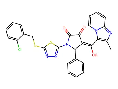 1-[5-[(2-chlorophenyl)methylsulfanyl]-1,3,4-thiadiazol-2-yl]-4-[hydroxy-(2-methylimidazo[1,2-a]pyridin-3-yl)methylidene]-5-phenylpyrrolidine-2,3-dione structure