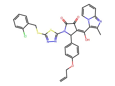 1-(5-{[(2-Chlorophenyl)methyl]sulfanyl}-1,3,4-thiadiazol-2-yl)-4-[hydroxy(2-methylimidazo[1,2-a]pyridin-3-yl)methylidene]-5-{4-[(prop-2-en-1-yl)oxy]phenyl}pyrrolidine-2,3-dione structure