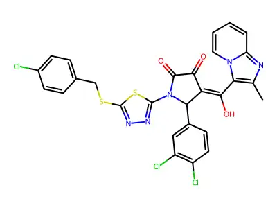 1-(5-{[(4-Chlorophenyl)methyl]sulfanyl}-1,3,4-thiadiazol-2-yl)-5-(3,4-dichlorophenyl)-4-[hydroxy(2-methylimidazo[1,2-a]pyridin-3-yl)methylidene]pyrrolidine-2,3-dione structure