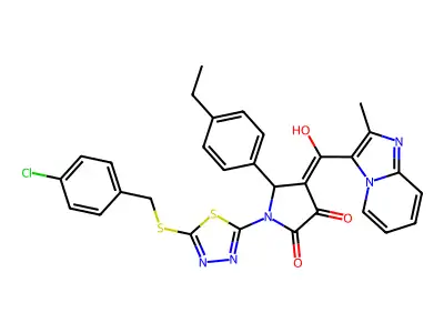 1-(5-{[(4-Chlorophenyl)methyl]sulfanyl}-1,3,4-thiadiazol-2-yl)-5-(4-ethylphenyl)-4-[hydroxy(2-methylimidazo[1,2-a]pyridin-3-yl)methylidene]pyrrolidine-2,3-dione structure