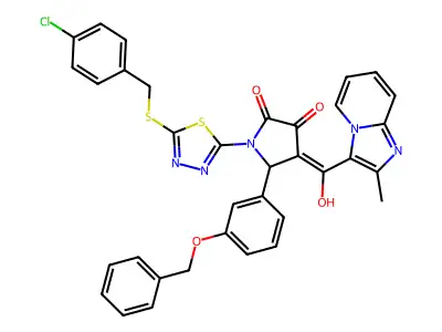 5-[3-(Benzyloxy)phenyl]-1-(5-{[(4-chlorophenyl)methyl]sulfanyl}-1,3,4-thiadiazol-2-yl)-4-[hydroxy(2-methylimidazo[1,2-a]pyridin-3-yl)methylidene]pyrrolidine-2,3-dione structure