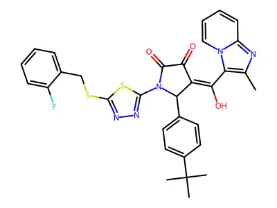 5-(4-tert-butylphenyl)-1-[5-[(2-fluorophenyl)methylsulfanyl]-1,3,4-thiadiazol-2-yl]-4-[hydroxy-(2-methylimidazo[1,2-a]pyridin-3-yl)methylidene]pyrrolidine-2,3-dione structure
