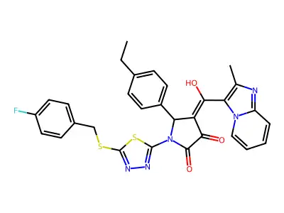 5-(4-ethylphenyl)-1-[5-[(4-fluorophenyl)methylsulfanyl]-1,3,4-thiadiazol-2-yl]-4-[hydroxy-(2-methylimidazo[1,2-a]pyridin-3-yl)methylidene]pyrrolidine-2,3-dione structure