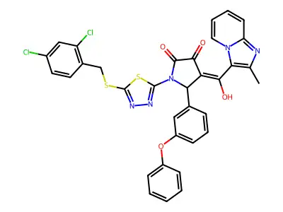 1-(5-{[(2,4-Dichlorophenyl)methyl]sulfanyl}-1,3,4-thiadiazol-2-yl)-4-[hydroxy(2-methylimidazo[1,2-a]pyridin-3-yl)methylidene]-5-(3-phenoxyphenyl)pyrrolidine-2,3-dione structure