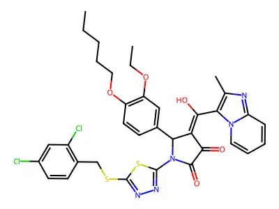 1-(5-{[(2,4-Dichlorophenyl)methyl]sulfanyl}-1,3,4-thiadiazol-2-yl)-5-[3-ethoxy-4-(pentyloxy)phenyl]-4-[hydroxy(2-methylimidazo[1,2-a]pyridin-3-yl)methylidene]pyrrolidine-2,3-dione structure