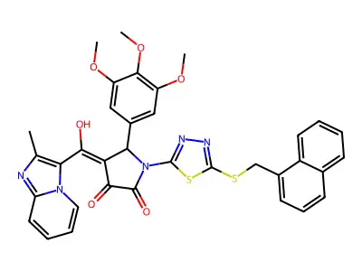 4-[Hydroxy(2-methylimidazo[1,2-a]pyridin-3-yl)methylidene]-1-(5-{[(naphthalen-1-yl)methyl]sulfanyl}-1,3,4-thiadiazol-2-yl)-5-(3,4,5-trimethoxyphenyl)pyrrolidine-2,3-dione structure