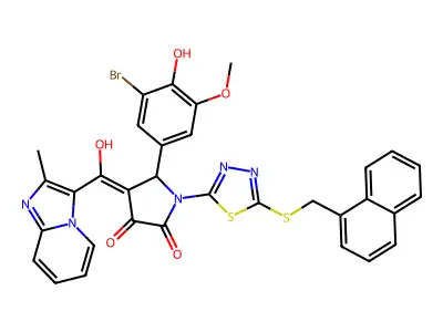 5-(3-Bromo-4-hydroxy-5-methoxyphenyl)-4-[hydroxy(2-methylimidazo[1,2-a]pyridin-3-yl)methylidene]-1-(5-{[(naphthalen-1-yl)methyl]sulfanyl}-1,3,4-thiadiazol-2-yl)pyrrolidine-2,3-dione structure