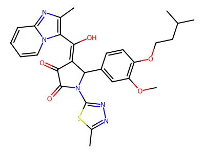 4-[hydroxy-(2-methylimidazo[1,2-a]pyridin-3-yl)methylidene]-5-[3-methoxy-4-(3-methylbutoxy)phenyl]-1-(5-methyl-1,3,4-thiadiazol-2-yl)pyrrolidine-2,3-dione structure