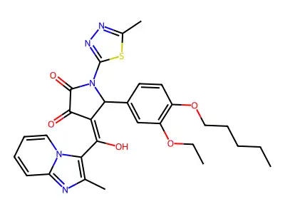 5-(3-ethoxy-4-pentoxyphenyl)-4-[hydroxy-(2-methylimidazo[1,2-a]pyridin-3-yl)methylidene]-1-(5-methyl-1,3,4-thiadiazol-2-yl)pyrrolidine-2,3-dione structure