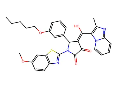 4-[hydroxy-(2-methylimidazo[1,2-a]pyridin-3-yl)methylidene]-1-(6-methoxy-1,3-benzothiazol-2-yl)-5-(3-pentoxyphenyl)pyrrolidine-2,3-dione structure