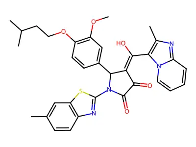 4-[hydroxy-(2-methylimidazo[1,2-a]pyridin-3-yl)methylidene]-5-[3-methoxy-4-(3-methylbutoxy)phenyl]-1-(6-methyl-1,3-benzothiazol-2-yl)pyrrolidine-2,3-dione structure