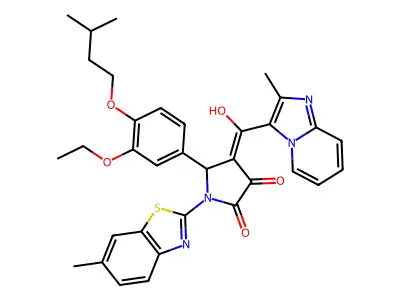 5-[3-Ethoxy-4-(3-methylbutoxy)phenyl]-4-[hydroxy(2-methylimidazo[1,2-a]pyridin-3-yl)methylidene]-1-(6-methyl-1,3-benzothiazol-2-yl)pyrrolidine-2,3-dione structure