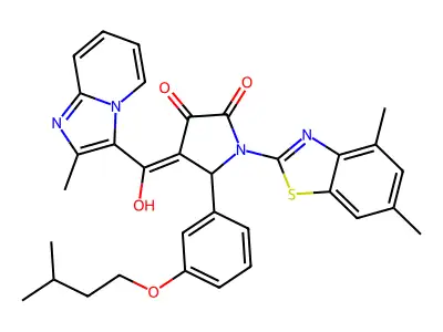 1-(4,6-Dimethyl-1,3-benzothiazol-2-yl)-4-[hydroxy(2-methylimidazo[1,2-a]pyridin-3-yl)methylidene]-5-[3-(3-methylbutoxy)phenyl]pyrrolidine-2,3-dione structure