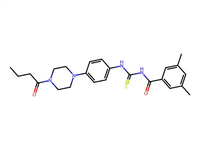 N-[[4-(4-butanoylpiperazin-1-yl)phenyl]carbamothioyl]-3,5-dimethylbenzamide structure