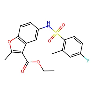 ethyl 5-(4-fluoro-2-methylphenylsulfonamido)-2-methylbenzofuran-3-carboxylate structure