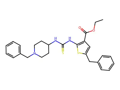ethyl 5-benzyl-2-(3-(1-benzylpiperidin-4-yl)thioureido)thiophene-3-carboxylate structure