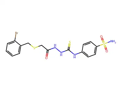 1-[[2-[(2-Bromophenyl)methylsulfanyl]acetyl]amino]-3-(4-sulfamoylphenyl)thiourea structure
