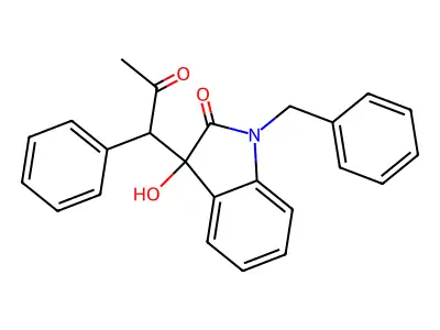 1-benzyl-3-hydroxy-3-(2-oxo-1-phenylpropyl)-1,3-dihydro-2H-indol-2-one structure