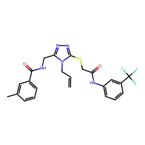 3-methyl-N-({5-[(2-oxo-2-{[3-(trifluoromethyl)phenyl]amino}ethyl)sulfanyl]-4-(prop-2-en-1-yl)-4H-1,2,4-triazol-3-yl}methyl)benzamide structure