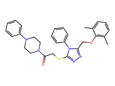 2-({5-[(2,6-dimethylphenoxy)methyl]-4-phenyl-4H-1,2,4-triazol-3-yl}sulfanyl)-1-(4-phenylpiperazin-1-yl)ethanone structure