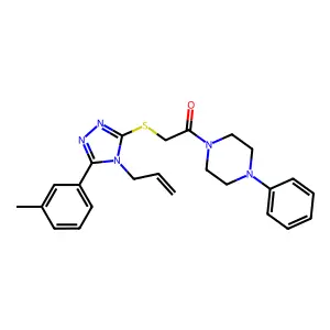 2-[[5-(3-methylphenyl)-4-prop-2-enyl-1,2,4-triazol-3-yl]sulfanyl]-1-(4-phenylpiperazin-1-yl)ethanone structure