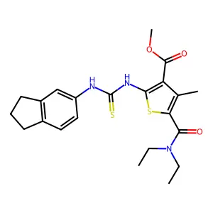 methyl 5-(diethylcarbamoyl)-2-(2,3-dihydro-1H-inden-5-ylcarbamothioylamino)-4-methylthiophene-3-carboxylate structure