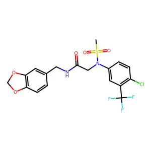 N-(1,3-benzodioxol-5-ylmethyl)-2-[4-chloro-N-methylsulfonyl-3-(trifluoromethyl)anilino]acetamide structure
