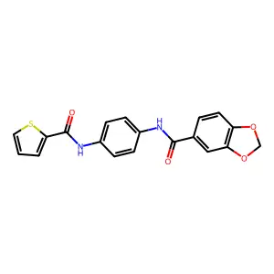 N-[4-(thiophene-2-carbonylamino)phenyl]-1,3-benzodioxole-5-carboxamide structure