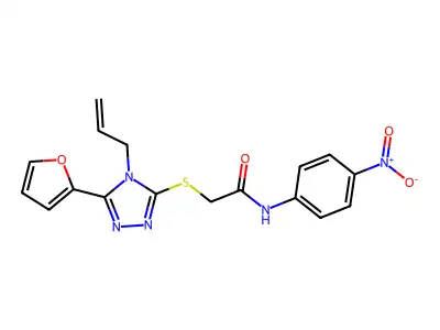 2-[[5-(furan-2-yl)-4-prop-2-enyl-1,2,4-triazol-3-yl]sulfanyl]-N-(4-nitrophenyl)acetamide structure