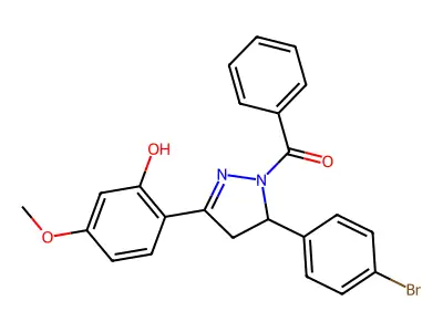 (5-(4-bromophenyl)-3-(2-hydroxy-4-methoxyphenyl)-4,5-dihydro-1H-pyrazol-1-yl)(phenyl)methanone structure