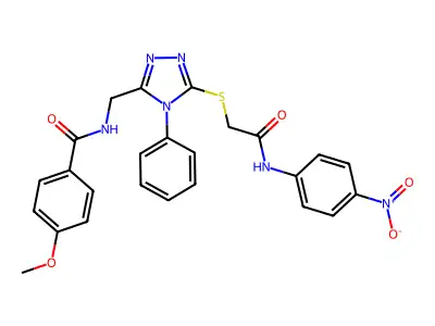 4-methoxy-N-[[5-[2-(4-nitroanilino)-2-oxoethyl]sulfanyl-4-phenyl-1,2,4-triazol-3-yl]methyl]benzamide structure