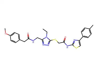 2-{[4-ethyl-5-({[(4-methoxyphenyl)acetyl]amino}methyl)-4H-1,2,4-triazol-3-yl]sulfanyl}-N-[4-(4-methylphenyl)-1,3-thiazol-2-yl]acetamide structure
