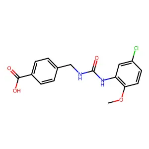 4-({[(5-Chloro-2-methoxyphenyl)carbamoyl]amino}methyl)benzoic acid structure