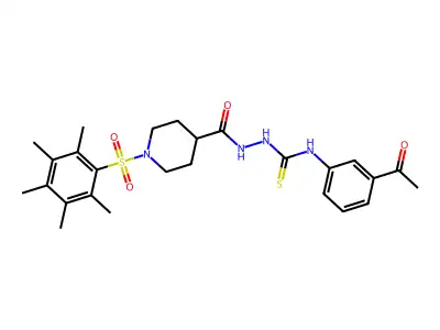 1-(3-acetylphenyl)-3-[[1-(2,3,4,5,6-pentamethylphenyl)sulfonylpiperidine-4-carbonyl]amino]thiourea structure