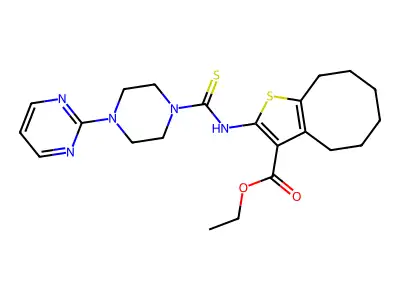 ethyl 2-({[4-(pyrimidin-2-yl)piperazin-1-yl]carbonothioyl}amino)-4,5,6,7,8,9-hexahydrocycloocta[b]thiophene-3-carboxylate structure