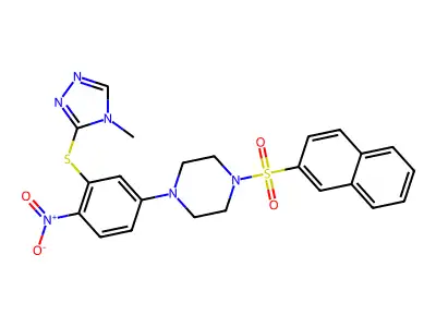 1-[3-[(4-methyl-1,2,4-triazol-3-yl)sulfanyl]-4-nitrophenyl]-4-naphthalen-2-ylsulfonylpiperazine structure